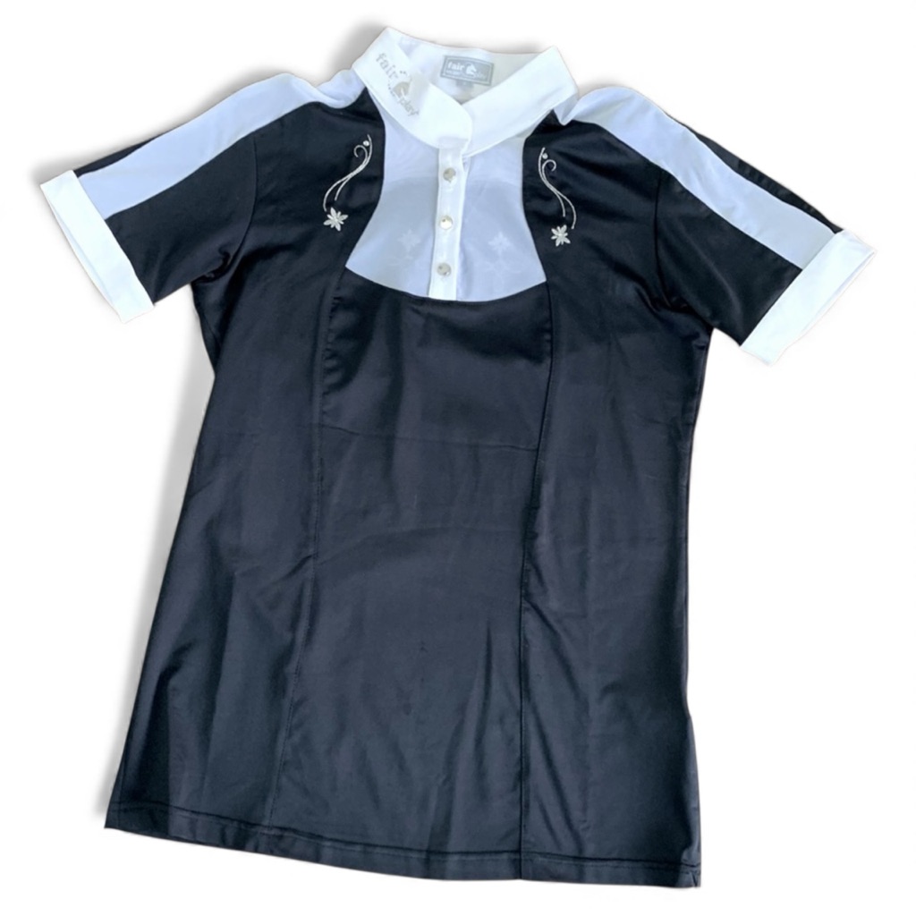 Fair Play Lorella Equestrian Show Shirt Small Black White Rhinestone Competition
